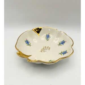 Vintage Holley Ross Distinguished 22K Gold China Trinket Dish "Forget Me Not"